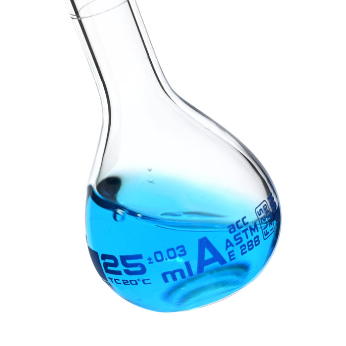 Premium Volumetric Flask Set - 10ml, 25ml & 50ml - Class A, ASTM E288 - Superior Durability & Chemical Resistance - Glass Penny Stoppers - Borosilicate 3.3 Glass - Eisco Labs