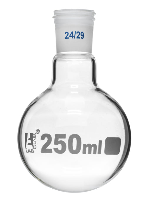 Boiling Flask with 24/29 Joint, 250ml - Round Bottom, Interchangeable Screw Thread Joint - Borosilicate Glass - Eisco Labs
