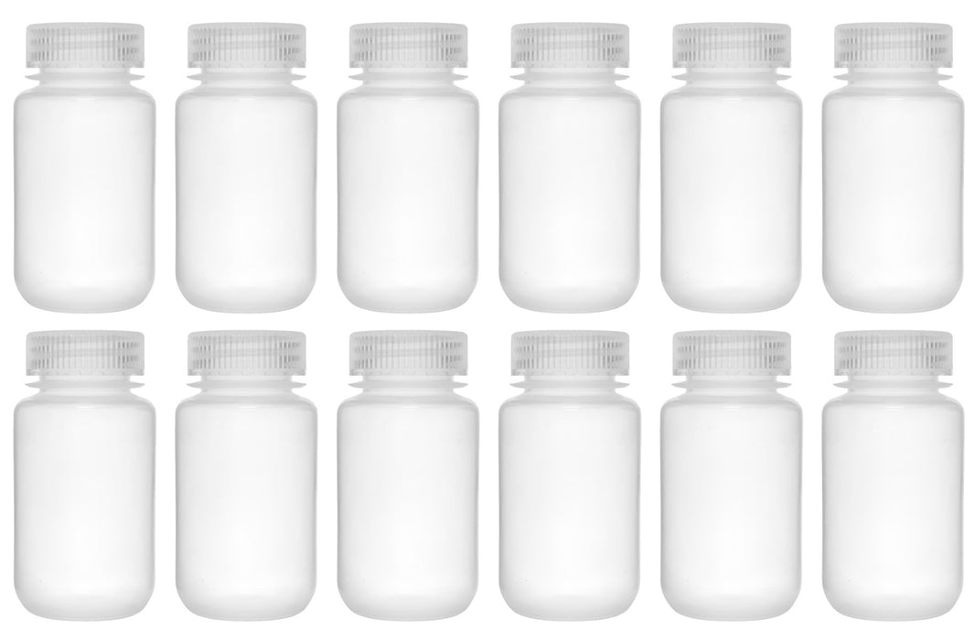 12PK Reagent Bottles, 125ml - Wide Neck with Screw Cap - Polypropylene