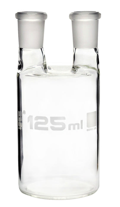 Woulff Gas Wash Bottle, 125mL - Two Necks with 14/23 Sockets - Borosilicate Glass