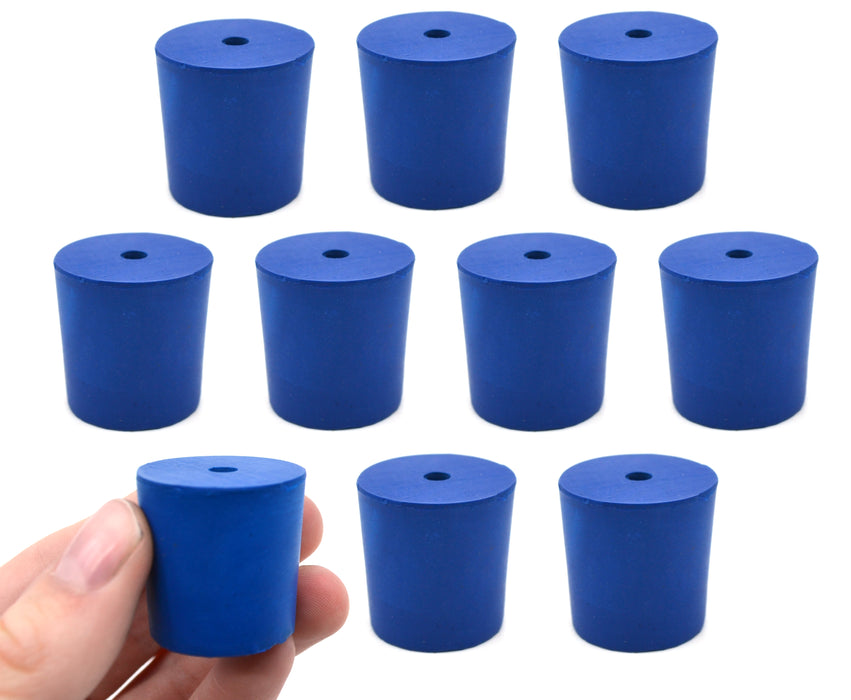 Neoprene Stopper, 1 Hole - Blue, Size: 25mm Bottom, 28mm Top, 28mm Length - Pack of 10
