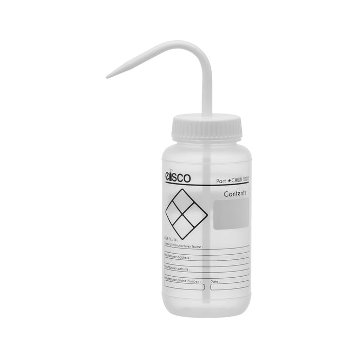 Chemical Wash Bottle, Blank Labels, 500ml - Wide Mouth, Self Venting, Low Density Polyethylene - Performance Plastics by Eisco Labs