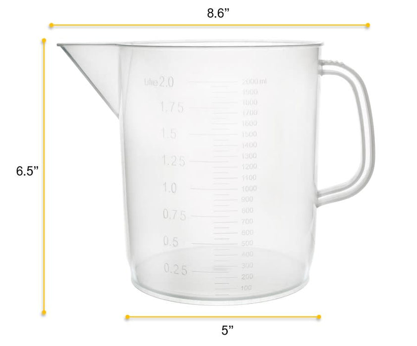 Measuring Jug, 2000ml - Short Form, Euro Design - Polypropylene Plastic - Raised Graduations
