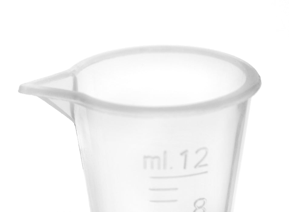 12PK Conical Measures, 12ml - Polypropylene - Raised Graduations - Hexagonal Base