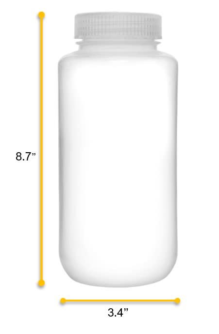 6PK Reagent Bottles, 1000ml - Wide Neck with Screw Cap - Polypropylene