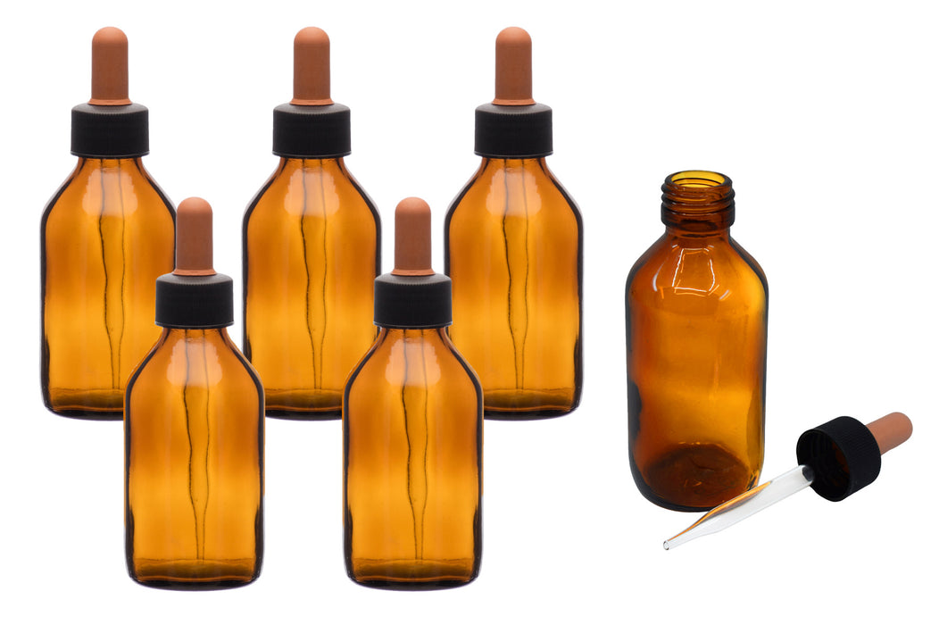 6PK Dropping Bottles, 100mL - Amber - Screw Cap - Soda Glass