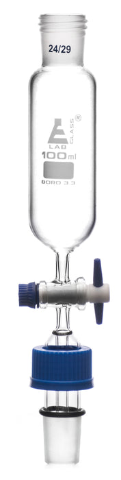 Dropping Funnel, 100mL - Cylindrical - With PFTE Stopcock & 24/29 Screw Thread Socket - Borosilicate Glass