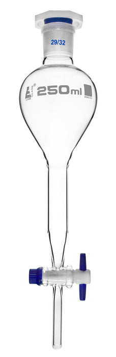 Dropping Funnel, 250mL - Gilson - With 29/32 Plastic Stopper & PTFE Key Stopcock - Borosilicate Glass