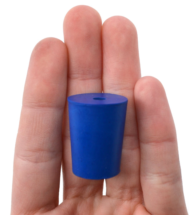 Neoprene Stopper, 1 Hole - Blue, Size: 17mm Bottom, 20mm Top, 26mm Length - Pack of 10