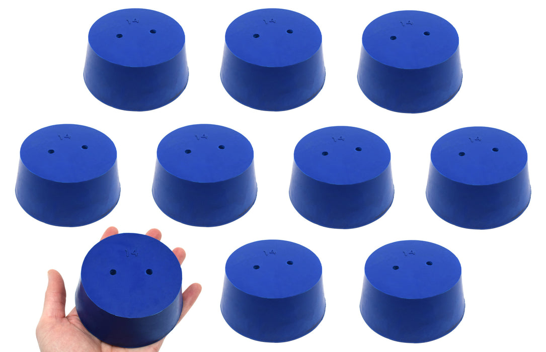 10PK Neoprene Stoppers, 2 Holes - ASTM - Size: #14 - 75mm Bottom, 90mm Top, 39mm Length