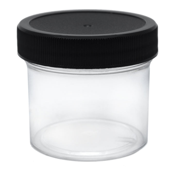 60ml (2oz) Clear Polystyrene Jar, Black Polypropylene Cap with Polyethylene Foam Liner - hBAR