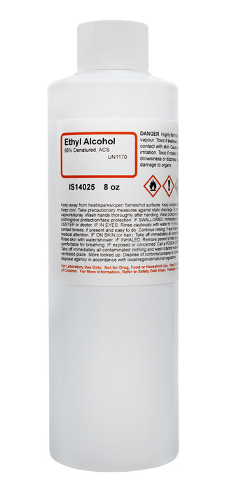 95% Denatured Ethyl Alcohol, 250mL - ACS-Grade - The Curated Chemical Collection
