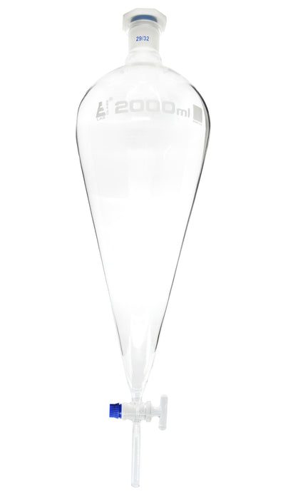 Dropping Funnel, 2000mL - Squibb - With 29/32 Plastic Stopper & Glass Key Stopcock - Borosilicate Glass