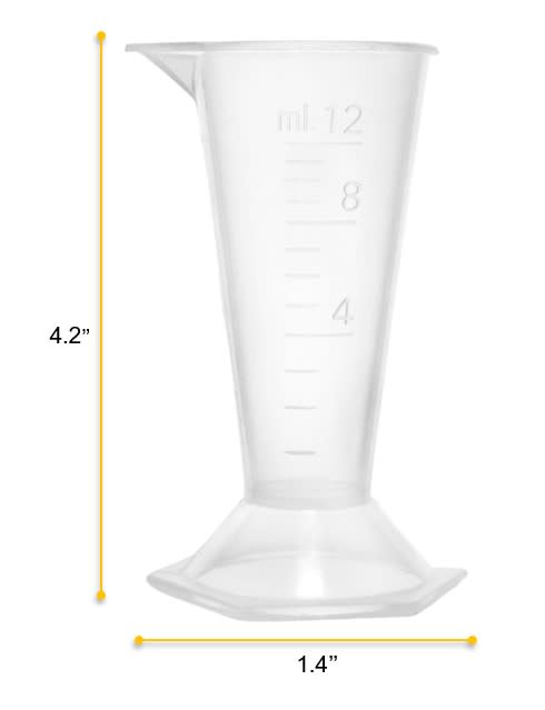 12PK Conical Measures, 12ml - Polypropylene - Raised Graduations - Hexagonal Base