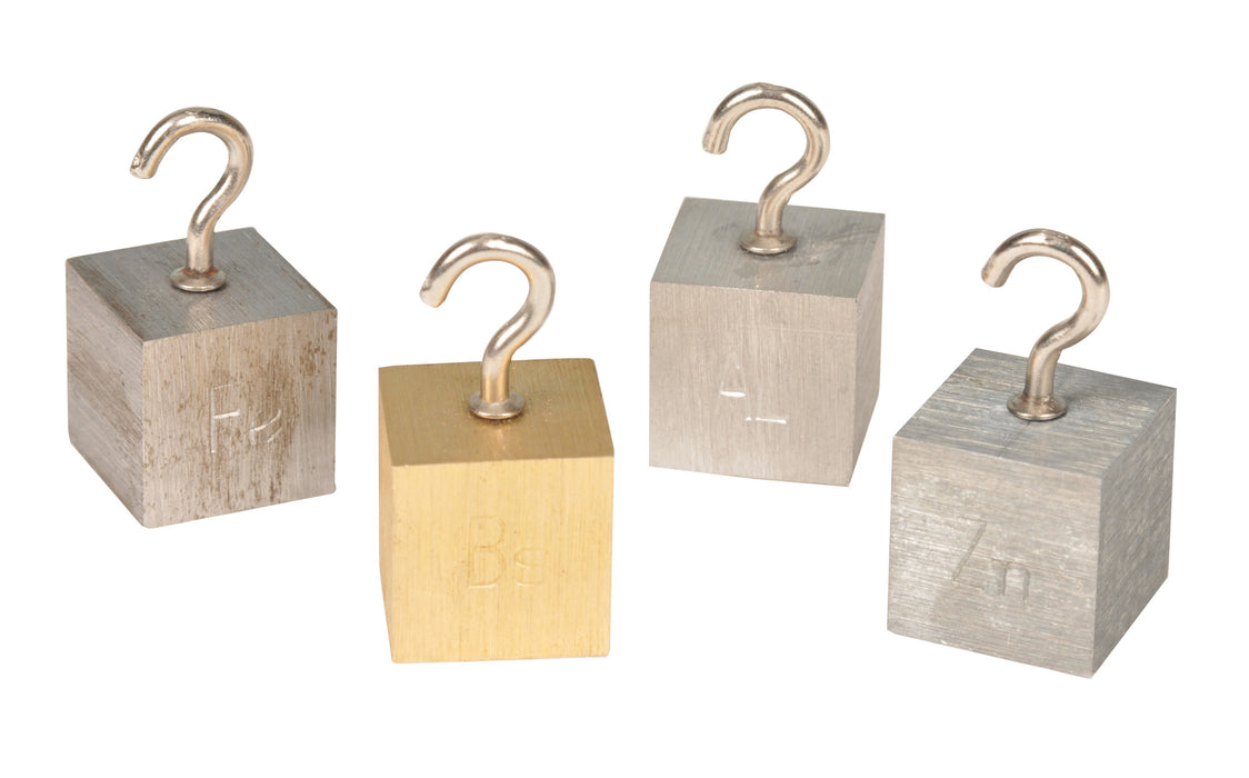 4 Piece Density Cubes Set - Includes Brass, Lead, Aluminum & Steel - With Hooks