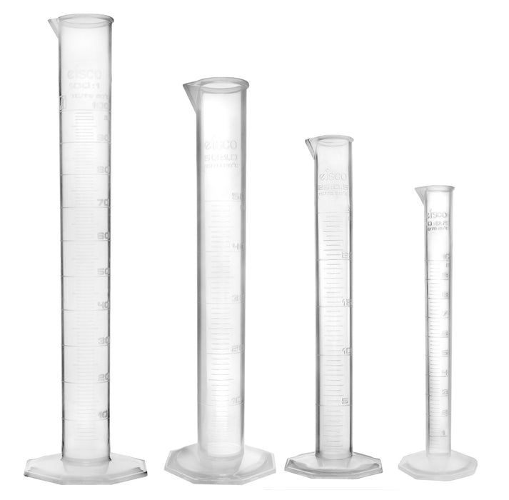 Graduated Cylinder Set - 10mL, 25mL, 50mL & 100mL - Class B - Octagonal Base - Polypropylene Plastic
