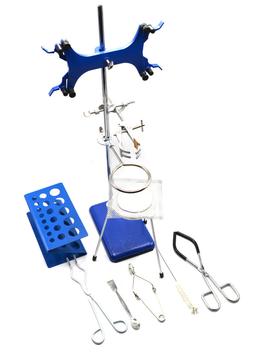 13 Piece Set - Complete Research Grade Lab Starter Kit - Includes Rod, Base, Tongs, Rings, Test Tube Stands, Clamps & More