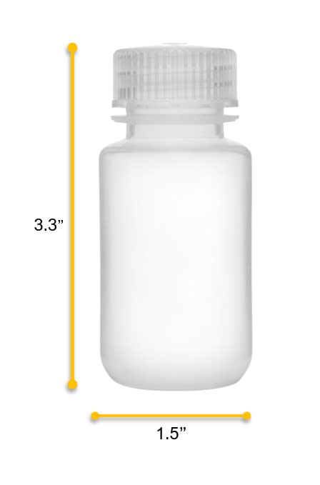 12PK Reagent Bottles, 60ml - Wide Neck with Screw Cap - Polypropylene
