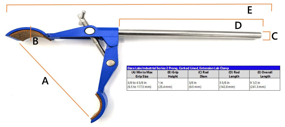 2 Prong Burette Clamp on Stainless Steel Rod - 4.3" Max Opening