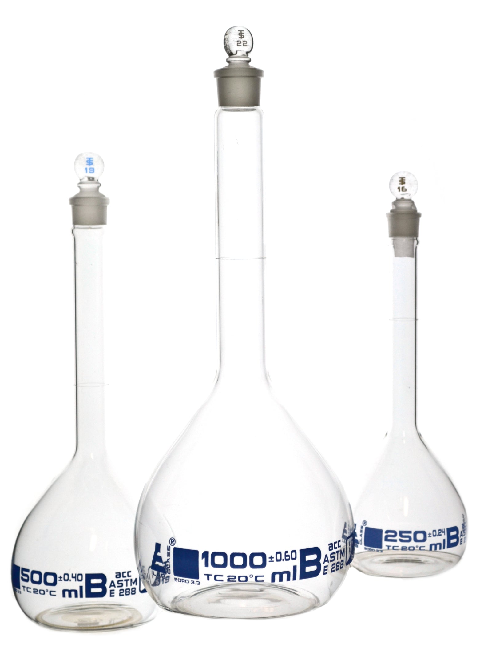 ASTM Volumetric Flask Deluxe Set 3 Large Flasks w/ Stoppers 1000ml
