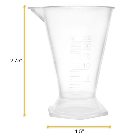 12PK Conical Measures, 25ml - Polypropylene - Raised Graduations - Hexagonal Base