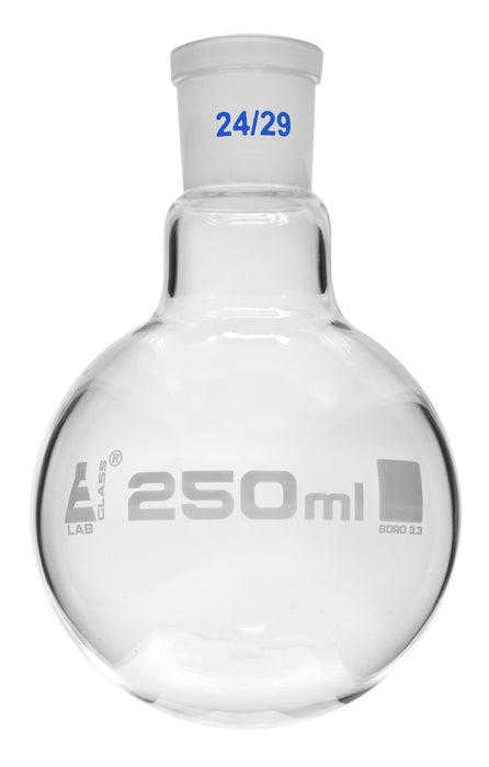 Boiling Flask with Joint, 250ml - Socket Size 24/29 - Round Bottom, Interchangeable Joint - Borosilicate Glass - Eisco Labs