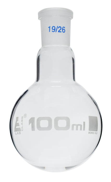 Boiling Flask with Joint, 100ml - Socket Size 19/26 - Round Bottom, Interchangeable Joint - Borosilicate Glass - Eisco Labs