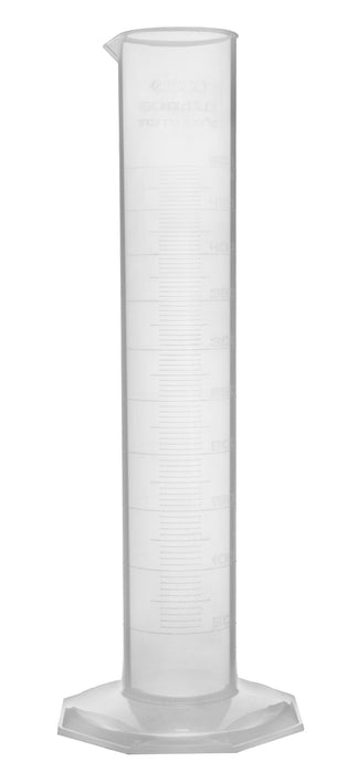 Graduated Cylinder, 500mL - Class B - Hexagonal Base - Raised Graduations - Polypropylene Plastic