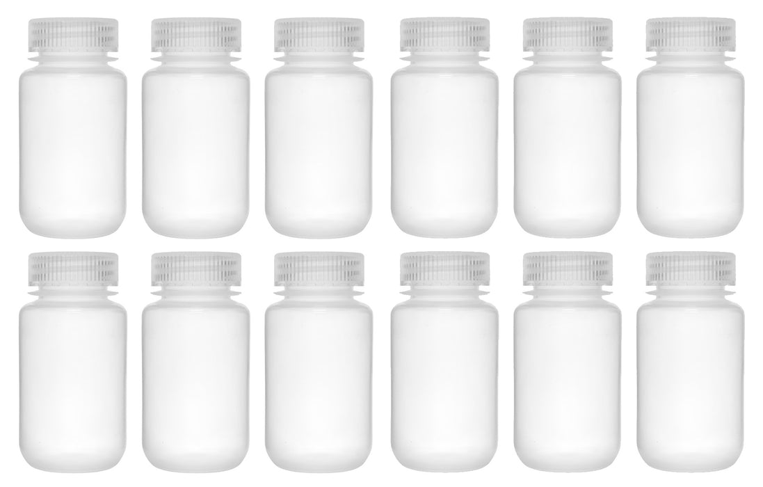 12PK Reagent Bottles, 60ml - Wide Neck with Screw Cap - Polypropylene