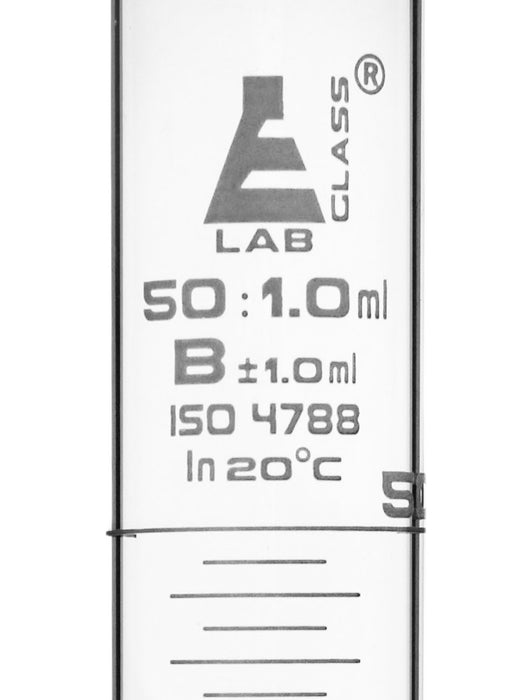 Graduated Cylinder, 50ml - Class B - White Graduations - Hexagonal Base