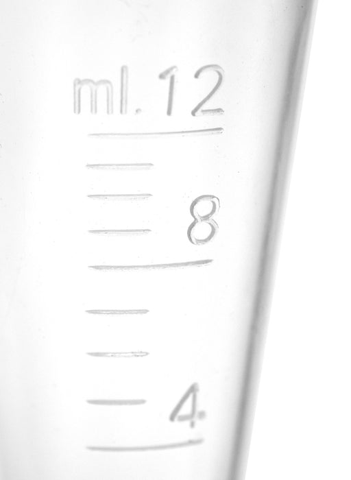 12PK Conical Measures, 12ml - Polypropylene - Raised Graduations - Hexagonal Base