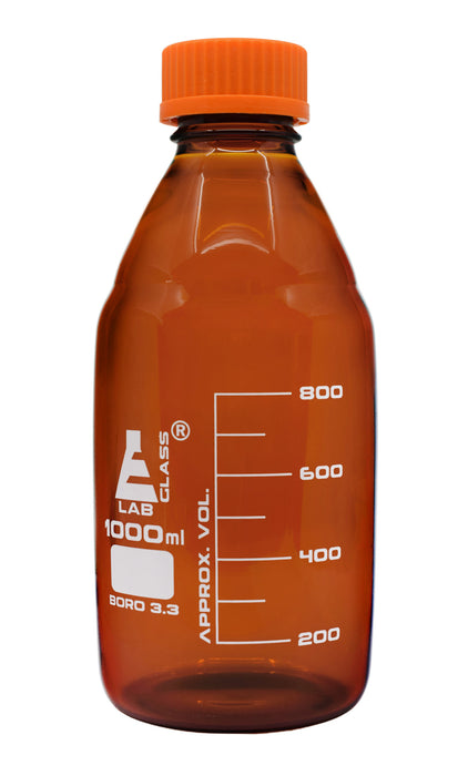 Reagent Bottle, 1000ml - Amber - With Screw Cap - Borosilicate Glass