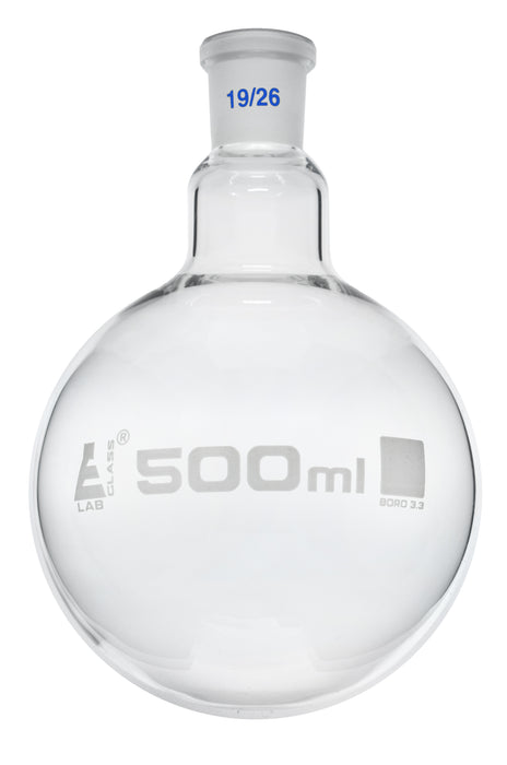 Boiling Flask with Joint, 500ml - Socket Size 19/26 - Round Bottom, Interchangeable Joint - Borosilicate Glass - Eisco Labs