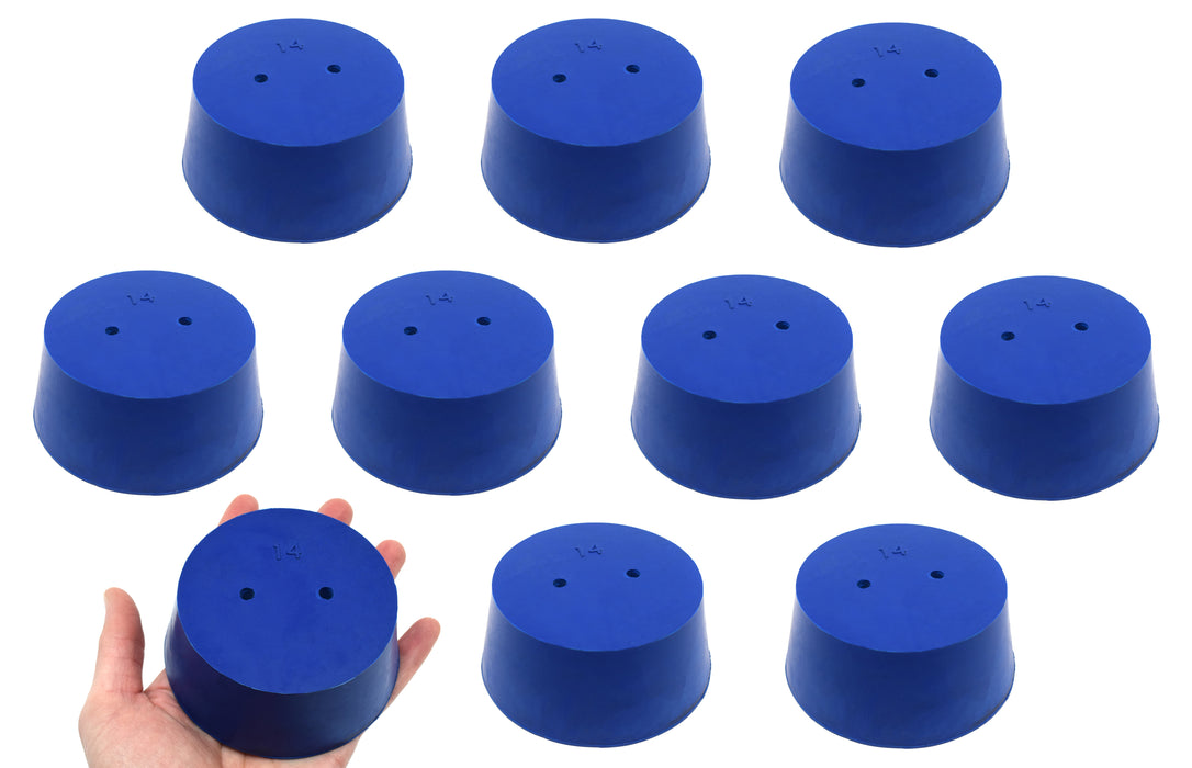10PK Neoprene Stoppers, 2 Holes - ASTM - Size: #14 - 75mm Bottom, 90mm Top, 39mm Length