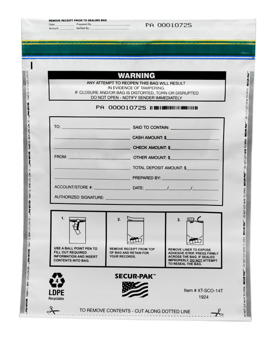 Secur-Pak Deposit Bags - Pack of 100 - Bill Capacity, 12,000 - Premium, Level 4 Security Tamper Evident, White Security Bags - Self Sealing, Opaque 2.5 Mil Plastic - 20" x 20" - SECUR-PAK