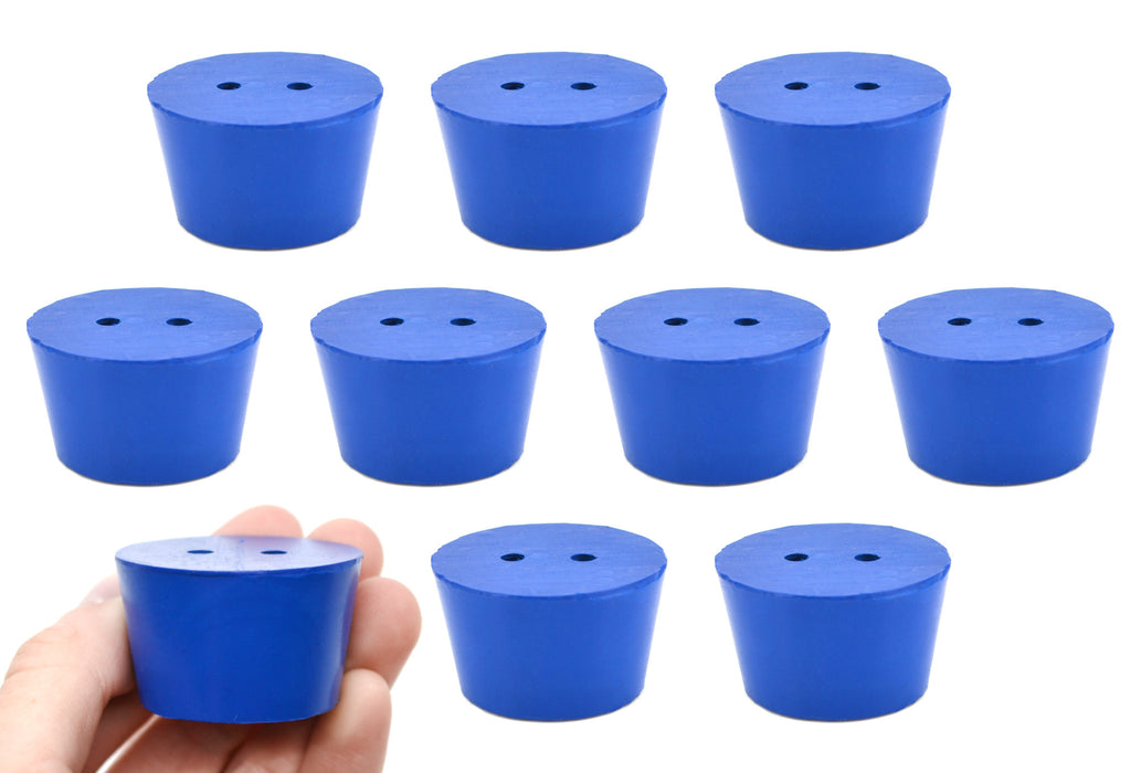 10PK Neoprene Stoppers, 2 Holes - ASTM - Size: #8 - 33mm Bottom, 41mm Top, 25mm Length