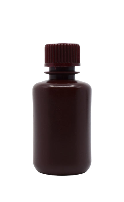 Reagent Bottle, Amber, 60mL - Narrow Mouth with Screw Cap - HDPE