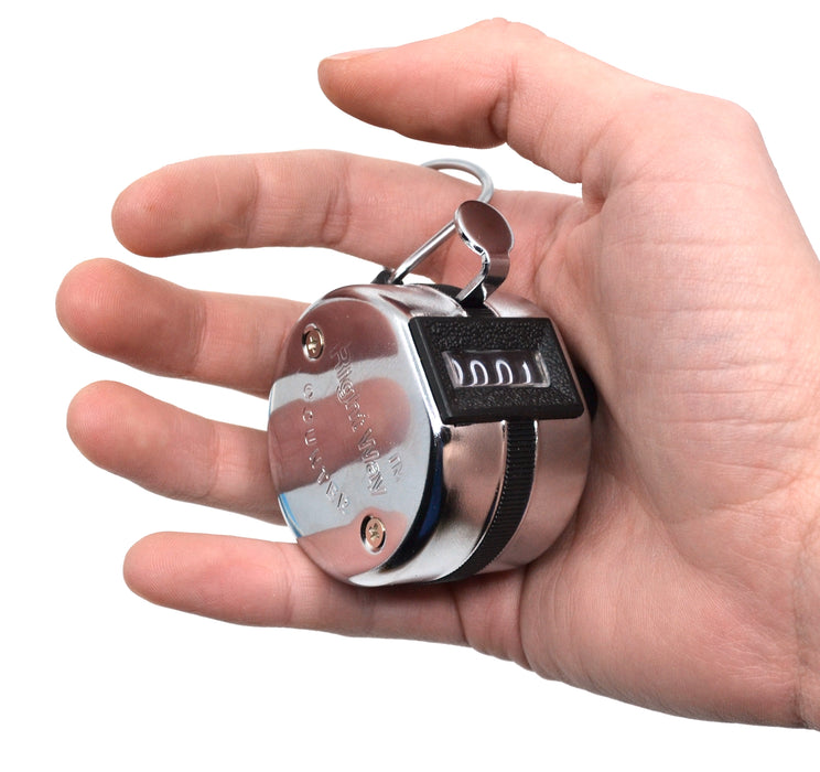 Handheld Tally Counter, Mechanical, Four Digit Display with Finger Ring, Silver - Eisco Labs