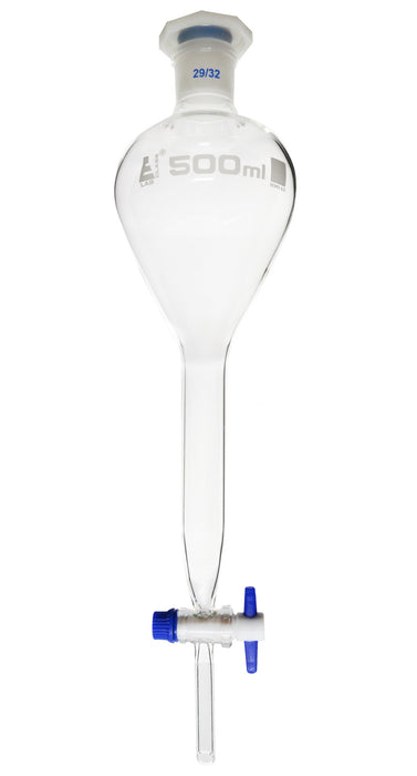 Dropping Funnel, 500mL - Gilson - With 29/32 Plastic Stopper & PTFE Key Stopcock - Borosilicate Glass