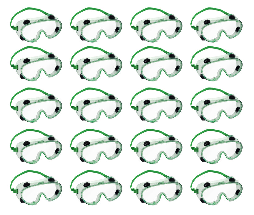 20PK Safety Goggles - Indirectly Vented, Anti-Fog - Adjustable Fit