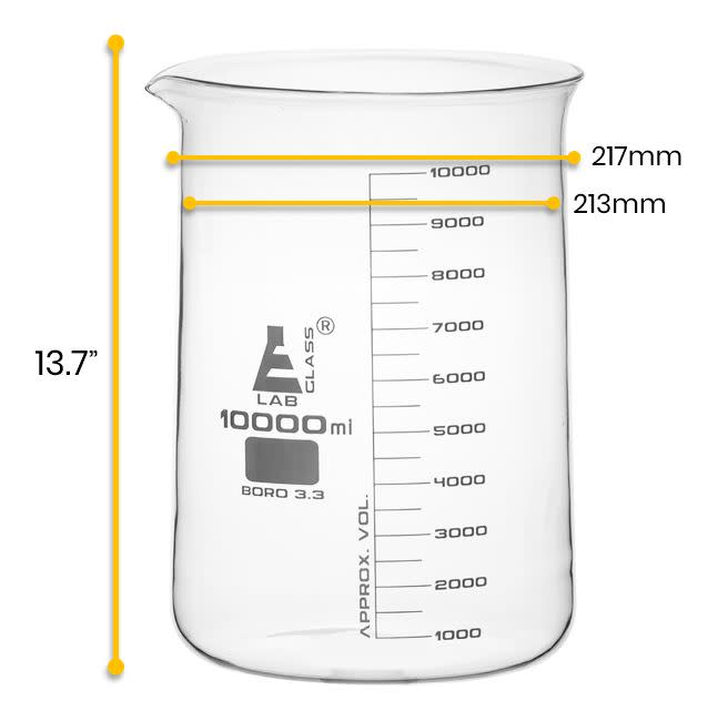 Beaker, 10,000ml - Low Form - Graduated - Borosilicate Glass