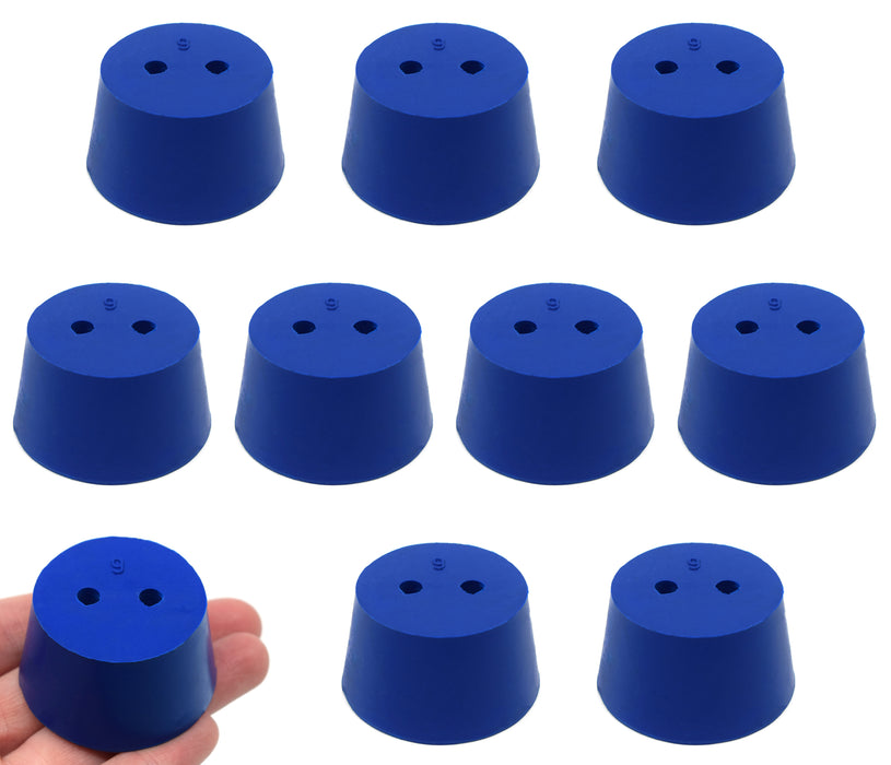 10PK Neoprene Stoppers, 2 Holes - ASTM - Size: #9 - 37mm Bottom, 45mm Top, 25mm Length