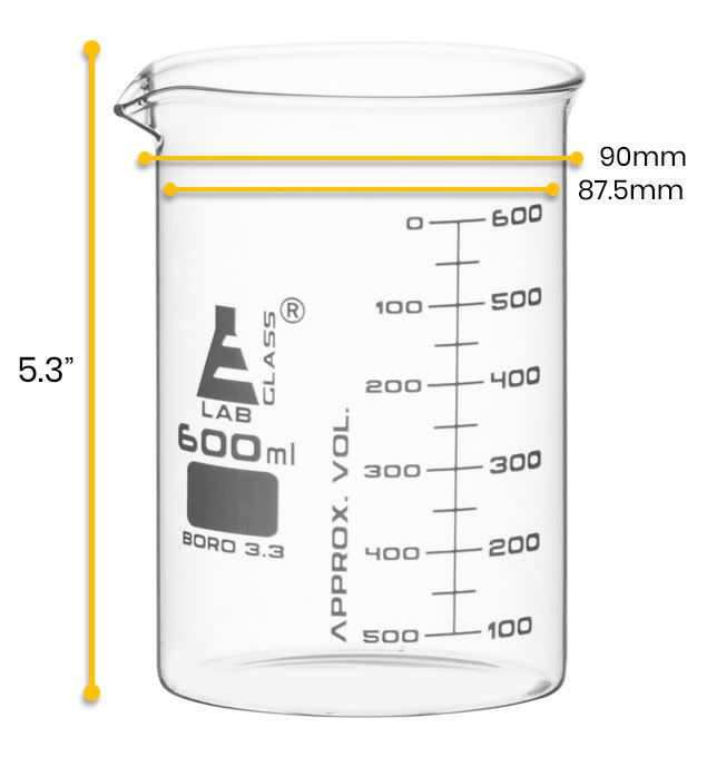 Beaker, 600ml - ASTM - Low Form - Graduated - Borosilicate Glass