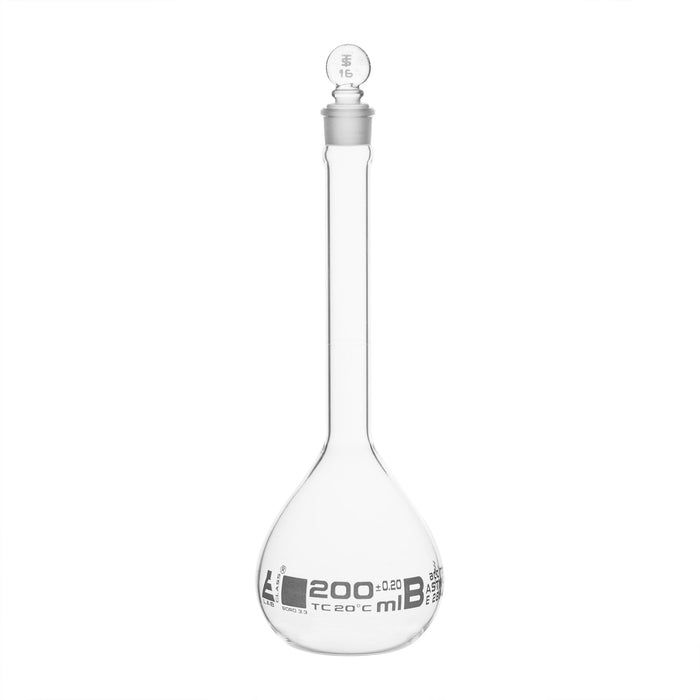Flasks Volumetric with Glass Stopper Class - B, 200 ml, White Graduation