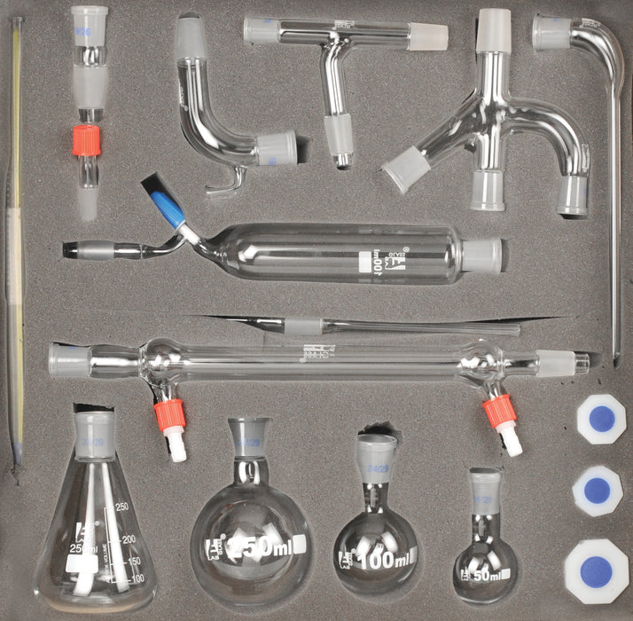 Eisco Labs Advanced Organic Chemistry Distillation Glassware Set, 17 Piece, 22 Interchangeable Fittings, Borosilicate Glass