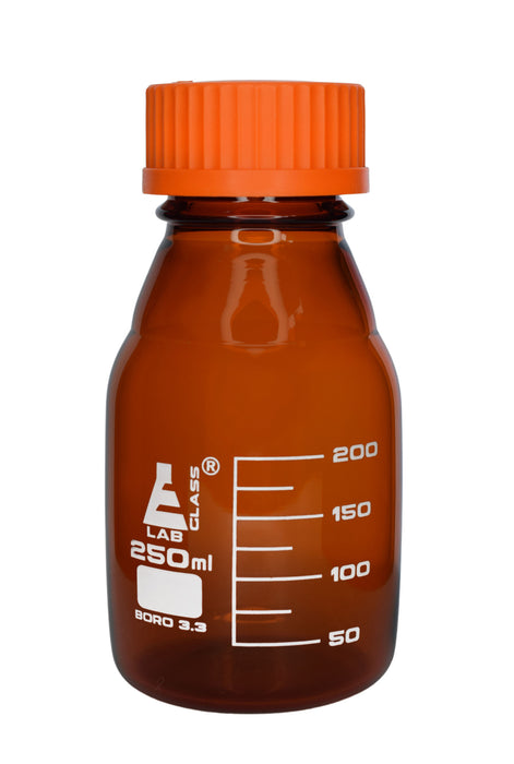 Reagent Bottle, 250ml - Amber - With Screw Cap - Borosilicate Glass