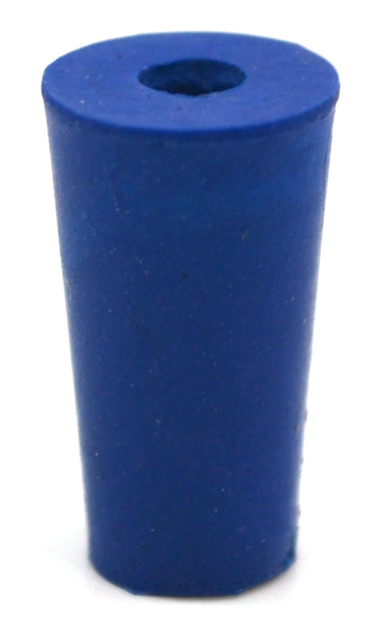 10PK Neoprene Stoppers, 1 Hole - Blue - Size: 6mm Bottom, 8mm Top, 16mm Length