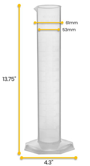 Graduated Cylinder, 500mL - Class B - Hexagonal Base - Raised Graduations - Polypropylene Plastic