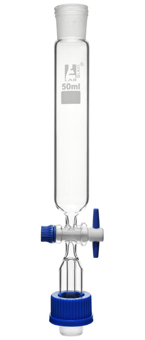 Dropping Funnel, 50mL - Cylindrical - With PFTE Stopcock & 19/26 Screw Thread Socket - Borosilicate Glass