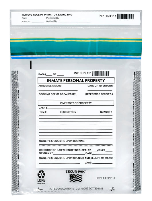 100pk Inmate Personal Property Bags, 9" x 12" - Premium, Level 4 Security Tamper Evident Bags - Self Sealing, Transparent 2.5 Mil Coextruded Polyethylene - SECUR-PAK